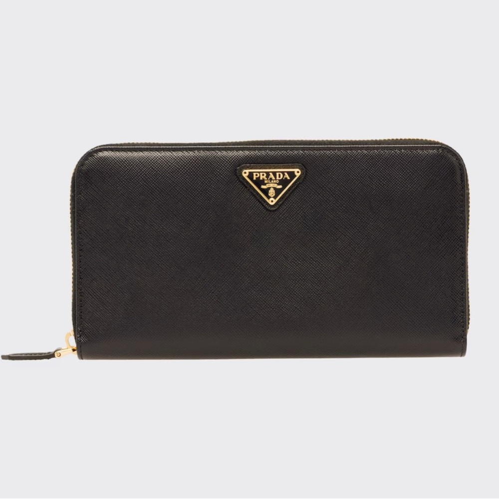 Authentic PRADA Large Tessuto Leather Wallet- Black/Gold